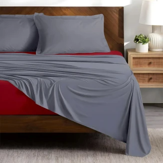 Σεντόνια Σετ Υπέρδιπλα 240x260 Lino Doble Grey-Red