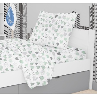 Μαξιλαροθήκη 50x70 Dimcol Εμπριμέ Kids Hearts 10 Green