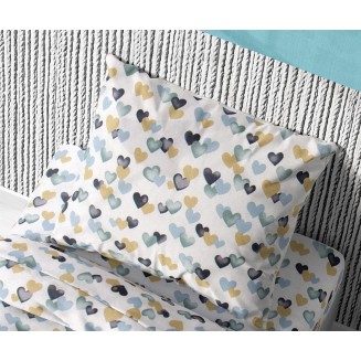 Μαξιλαροθήκη 50x70 Dimcol Εμπριμέ Kids Hearts 11 Grey-Green