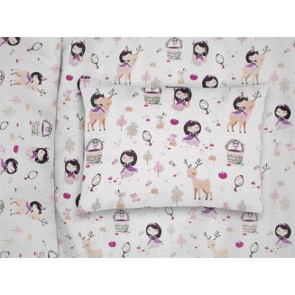 Μαξιλαροθήκη 50x70 Dimcol Εμπριμέ Kids Lily & Deer 179 White-Pink