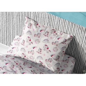 Μαξιλαροθήκη 50x70 Dimcol Εμπριμέ Kids Unicorn 108 White-Pink