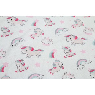 Σεντόνι Μεμονωμένο Λίκνου 80x110 Dimcol Bebe Unicorn 108 White-Pink