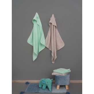 Κάπα Σετ 2 Τεμαχίων 70x75 Palamaiki Baby Bath Robin Fog