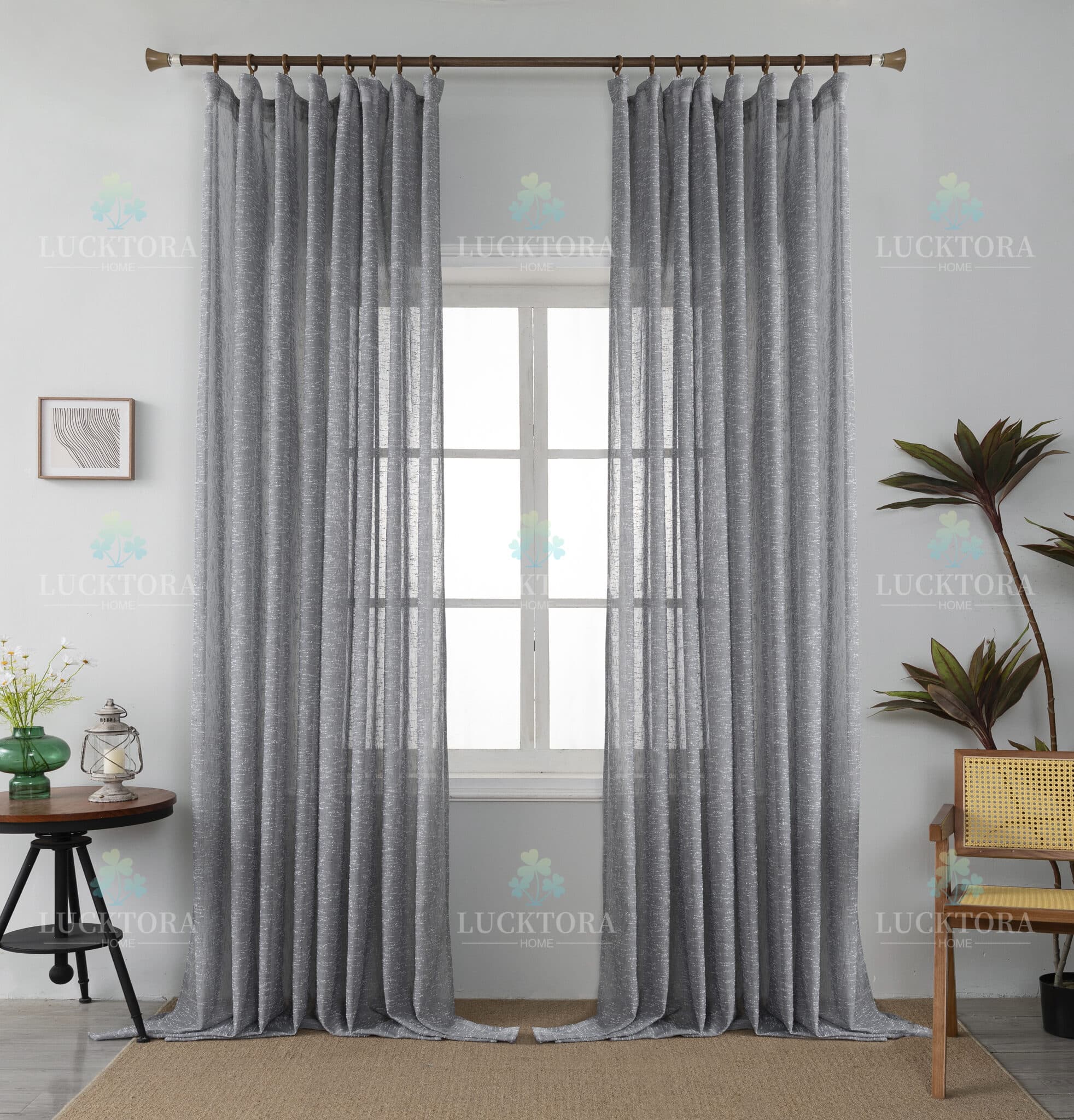 Κουρτίνα Έτοιμη Ραμμένη Με Τρέσσα 270x300 Lucktora 6023-43 Grey