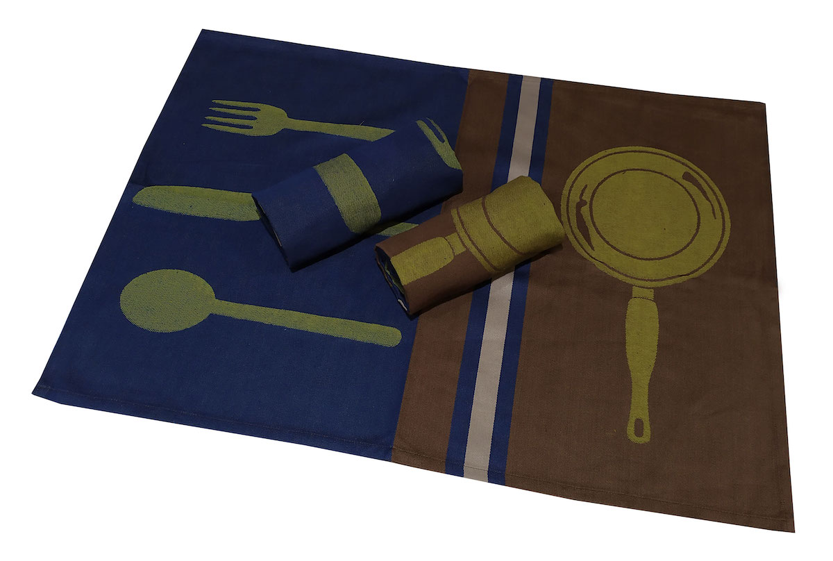 Σετ Ποτηρόπανα 3τεμ.ΚΟΜΒΟΣ Πικέ 100% Cotton 50x70 Kitchen Cutlery   Brown-Dark Blue