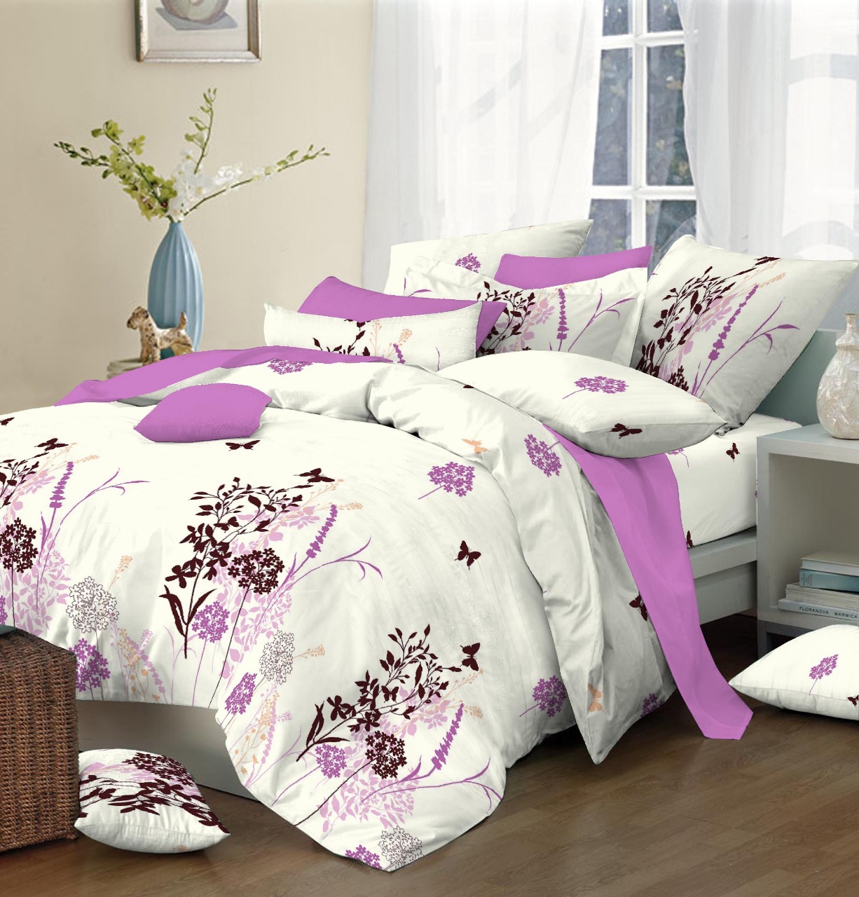 Ζεύγος μαξιλαροθήκες ΚΟΜΒΟΣ Cotton Line Printed PRIMAVERA LILAC 50x70